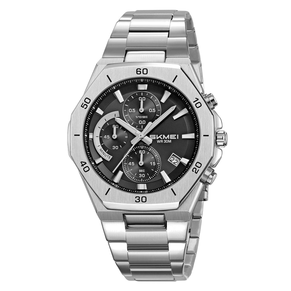 SKMEI Chronograph Watch for Men - Luxury Business Watch - Stainless Steel Finish